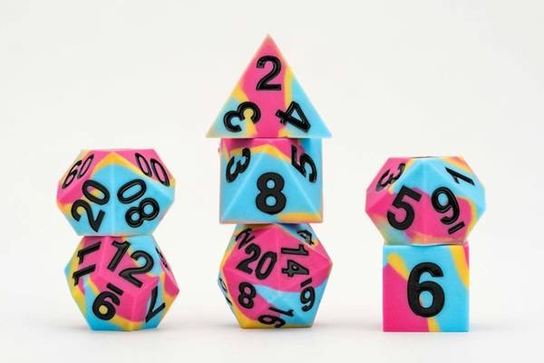 Dice - Terningesæt - 7 terninger - FanRoll/Metallic Dice Games: Pride - Pansexual Flag