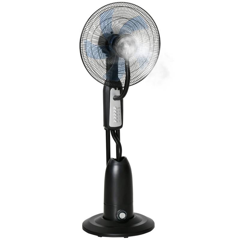HOMCOM Spray Misting Fan, Gulvventilator med vandforstøver, 70° Oscillation, vipbart hoved, 3 Hastigheder, 2.8L Vandtank, sort