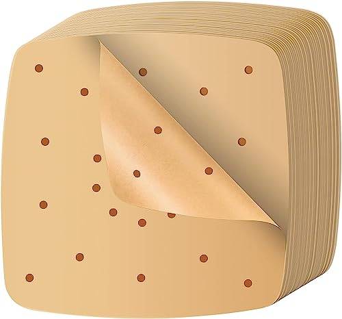TOOINKCV 200 ark 22 cm perforerat bakpapper, luftfritös pergamentpapper, varmluftsfritös, liner dim sumpapper, ångkokningspapper, bakning för luftfritös, matlagning, ångning, desserter – träfärg