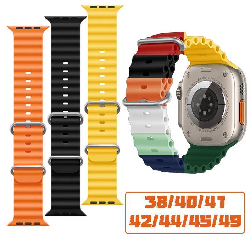 Ocean rem För Apple watch band 49mm 45mm 44mm 40mm 41mm 42mm 49 45 mm silikon correa armband iWatch Ultra serie 7 6 3 se 8 blue