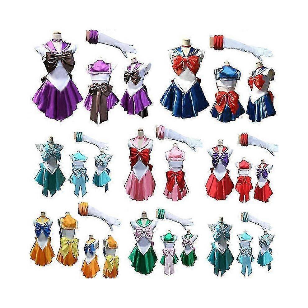 (M, Skyblue) Pretty Guardian Sailor Japanese Cartoon Movie Cos Girl Mercury Moon Mars Dress Pretty Soldier Sailor