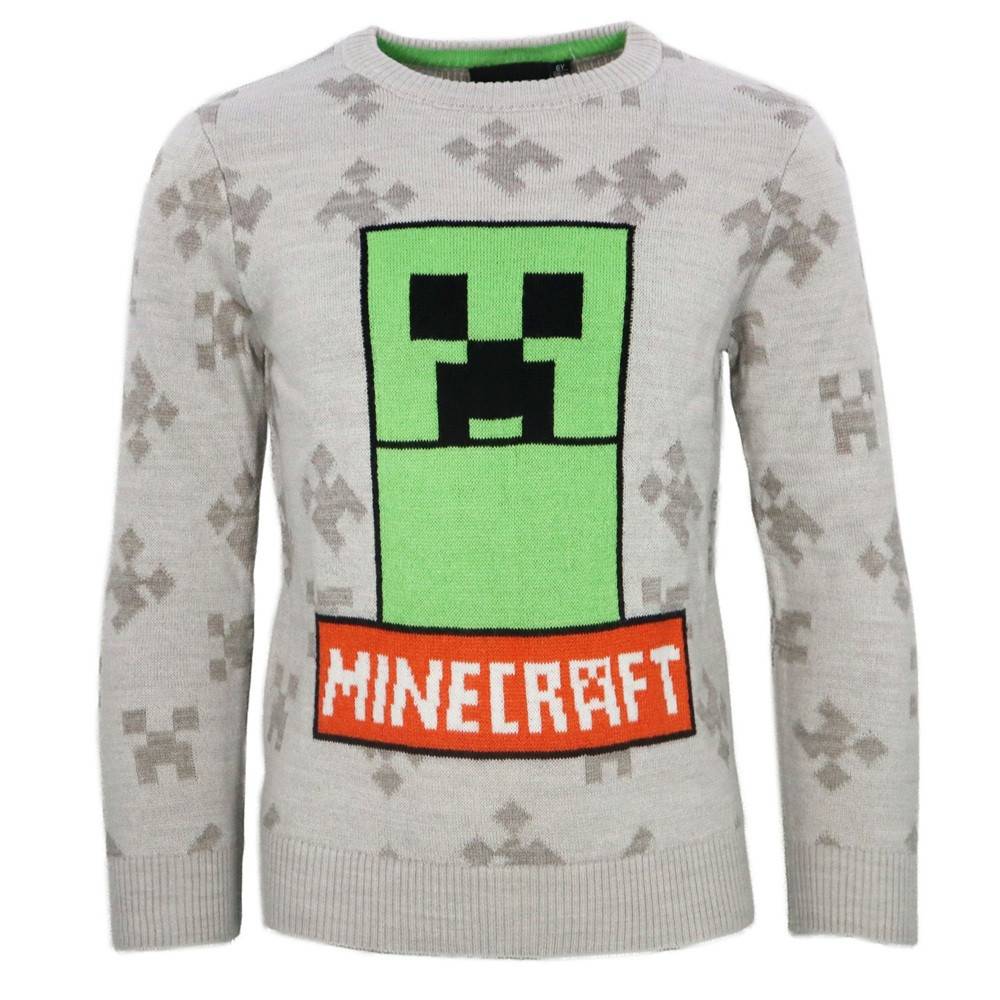 Minecraft grå barnstickad tröja 9 år