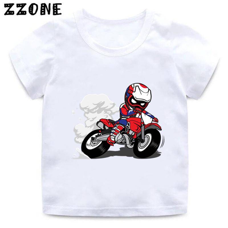 Motorcykel Motocross Tryck Barn T-shirt Baby Pojkar Tecknad Rolig T-shirt Sommar Kortärmad Barn Streetwear Toppar Flickor Kläder cm white