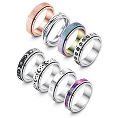 Adramata 8 st fidget ringar för kvinnor män rostfritt stål ringar för anti-stress fidget spinner band ringar set fidget ångest ring spinning ångest ringar för anti-stress