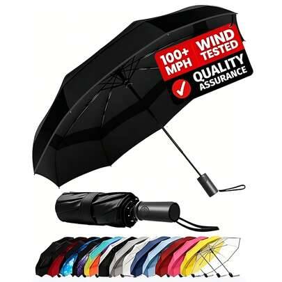 Vindavvisande automatisk öppna/stänga fällbart paraply - kompakt design - ergonomiskt handtag, bärbart och hållbart fällbart paraply för utomhusbruk, - Multifärgad