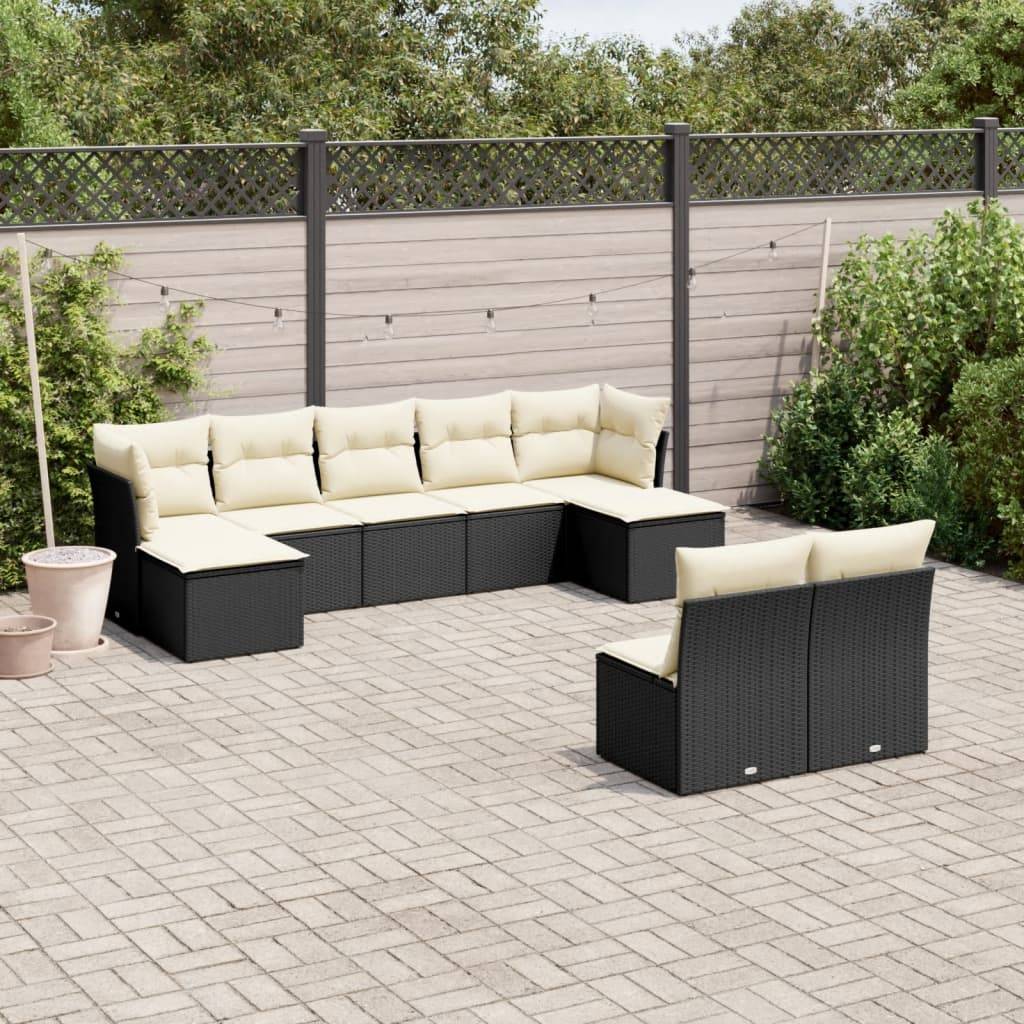 Sofasæt Til Haven 10 Dele Med Hynder Polyrattan - Sort og cremefarvet / Uden bord