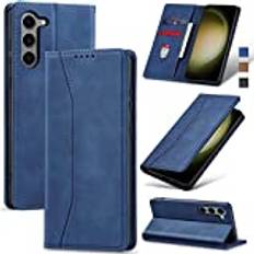 Jasonyu Skal för Samsung Galaxy S23, Premium Läder Vikbart Skyddande Fodral [Hölster, Magnetisk, kortfack, stativfunktion] Wallet Leather Case Cover för Samsung Galaxy S23 (Blå)