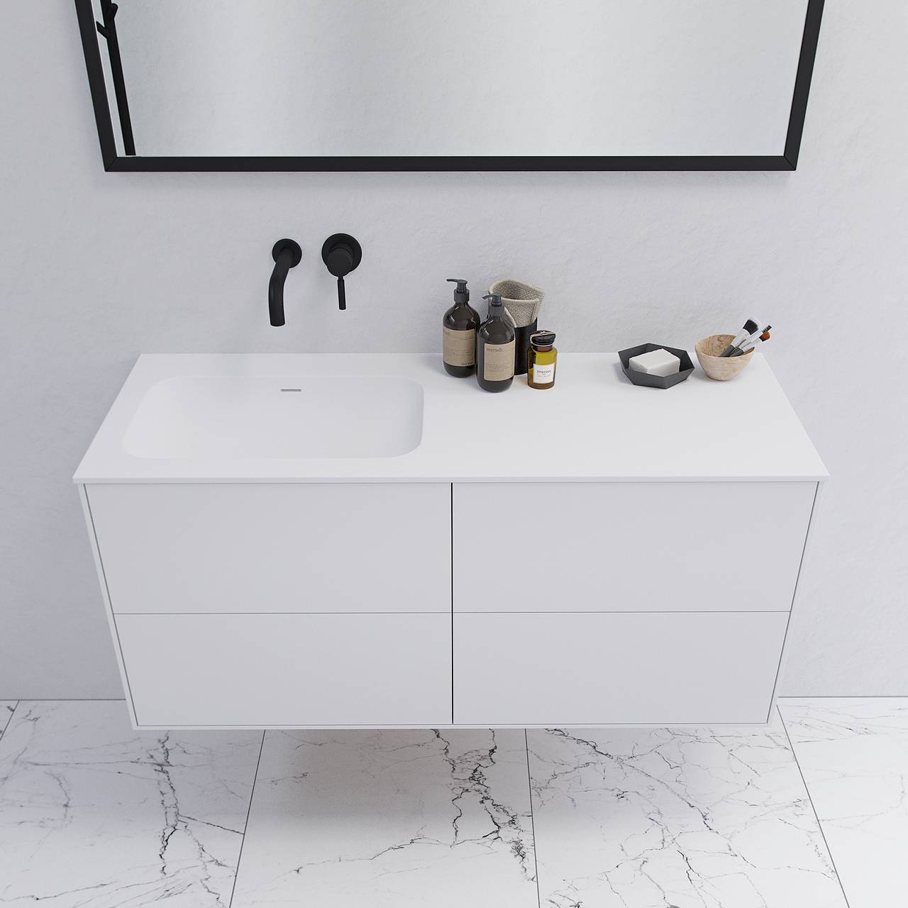 Pulcher Mood 120L Soft - Badmøbel 120x46 cm Mathvid m/ SolidTec® vask Badeværelsesmøbel - fra Bad&Stil.