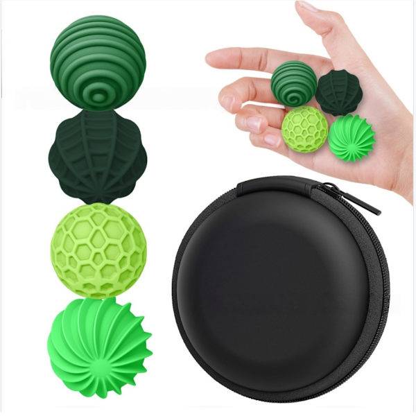 Silikon magnetiska sensoriska stressbollar 4-pack, mjuk fingerfidget-leksak 2.5cm x 2.5cm för fingertoppslek, med bärbar förvaringspåse Green