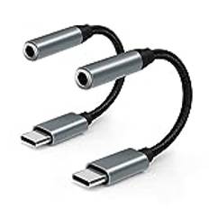 Seminer USB-C till 3,5 mm hörlursuttagsadapter (2-pack aux till USB C-hörlursadapter typ C till 3,5 mm aux-adapter kompatibel med Samsung Galaxy, iPad Pro, MacBook (grå)