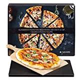 Navaris XL Pizzasten för bakning – glaserad fyrkantig kordierit pizzastenplatta för grill ugn med pizzaspade och receptbok – 38 x 30 cm