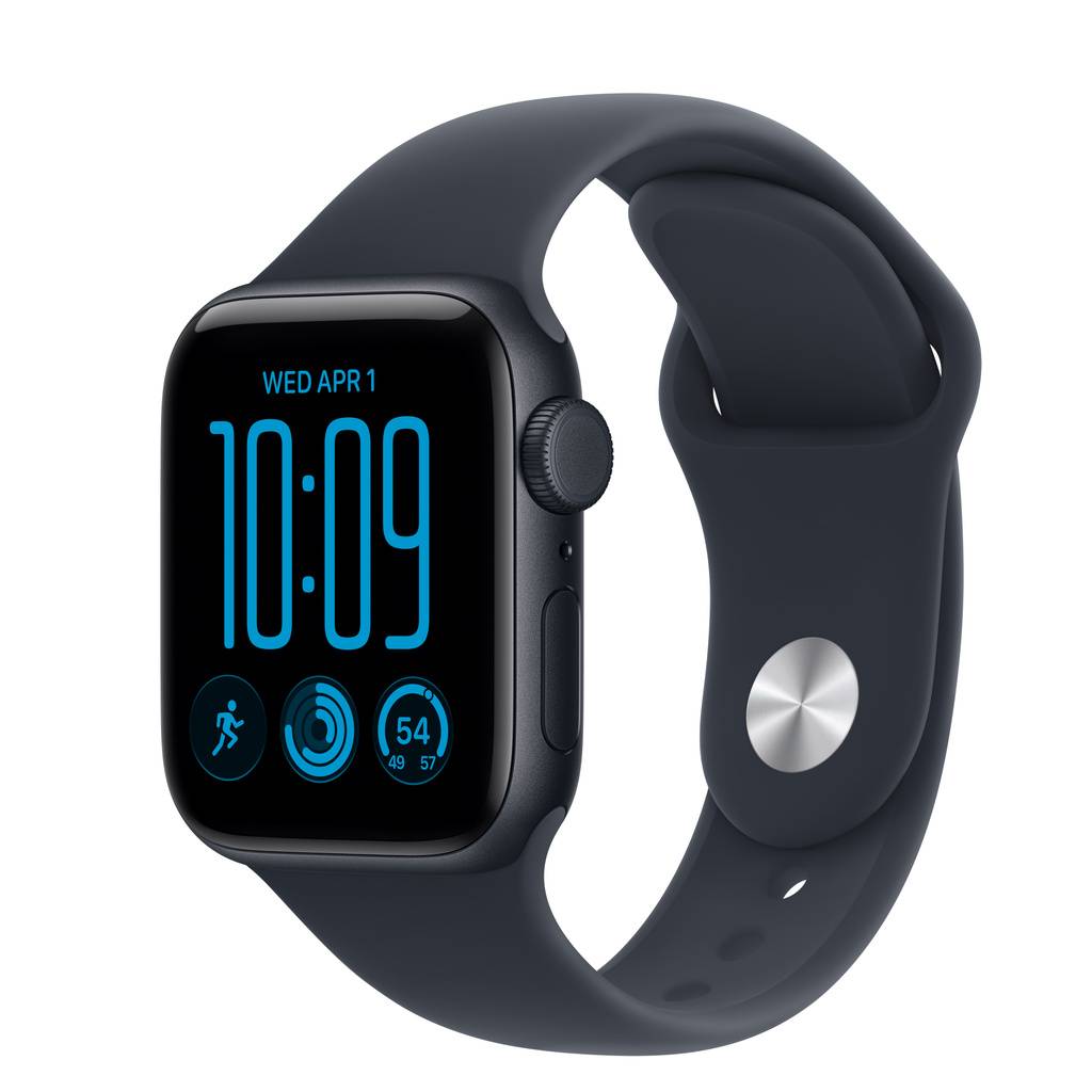 Apple Watch SE 3 (GPS + Cellular) • Aluminiumboett midnatt, 40 mm • Sportband marinblå – M/L