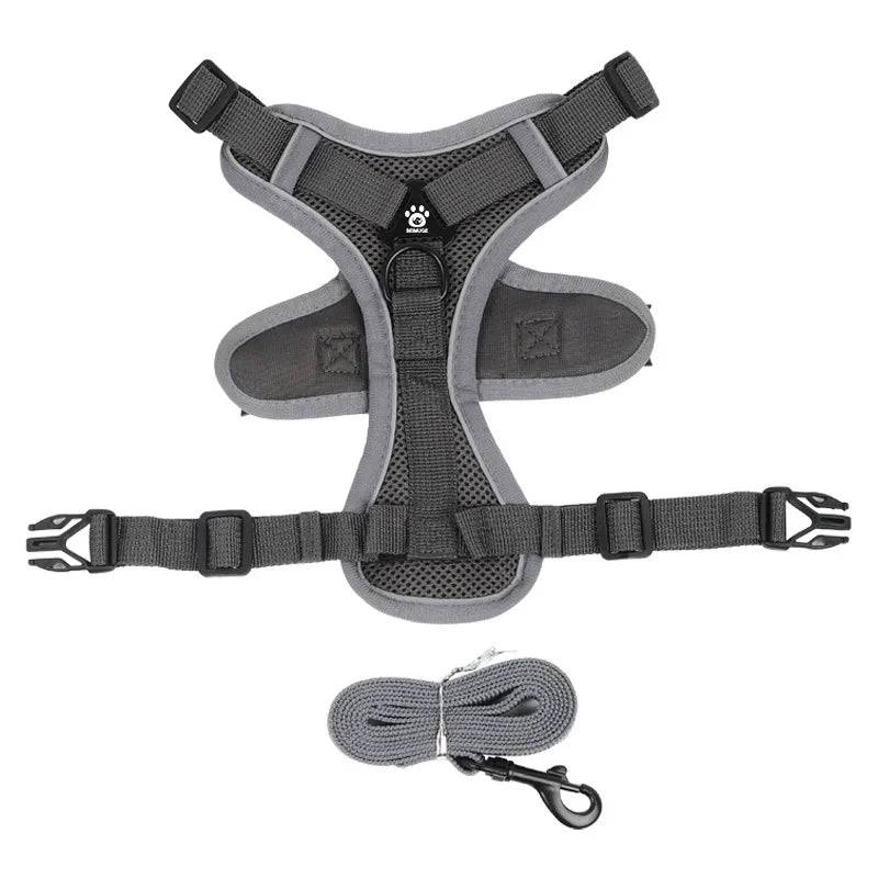 No-Pull Reflective Pet Harness and Leash Set - GRAY / L (L)