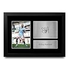 HWC Trading FR A4 Erling Haaland Manchester City Gåvor Tryckt Signerad Autograf Bild För Fotbollsfans Och Supportrar - A4 Framed
