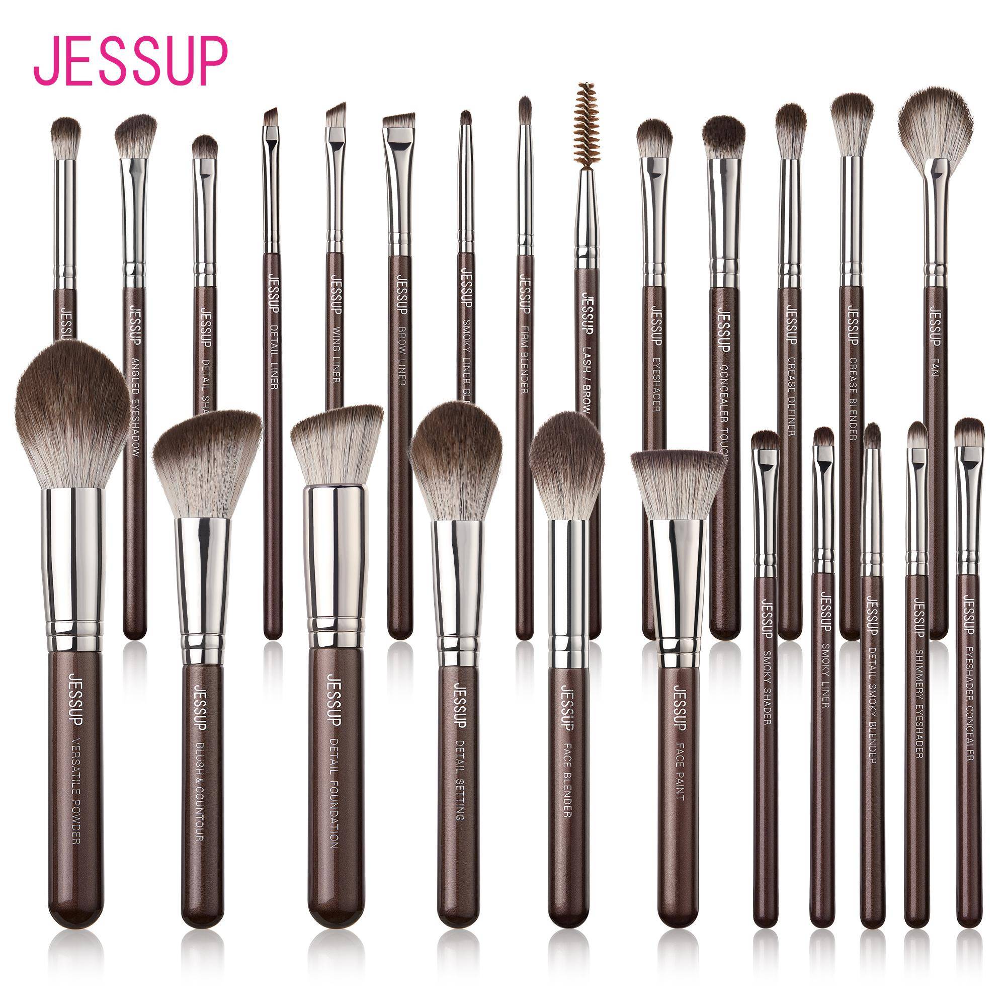 Jessup Sminkborstar Set 15/25st Premium Syntetiska Bruna Sminkborstar Foundation Ögonskugga Concealer Rouge Eyeliner, T511 black