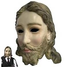 Jesus mask skäggig lång hår Jesus kostym full ansikte fri storlek latex mask rolig halloween mask för cosplay, kostym, maskerad maskerad fest klädsel