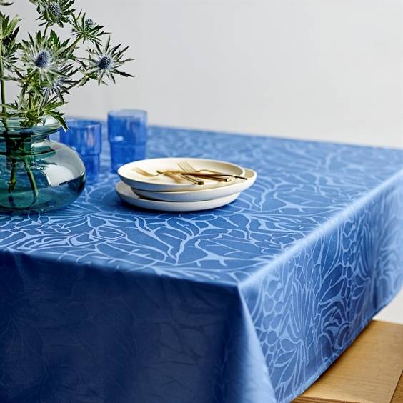 Södahl Damask dug - Abstract Leaves 140 x 370 cm Blue.