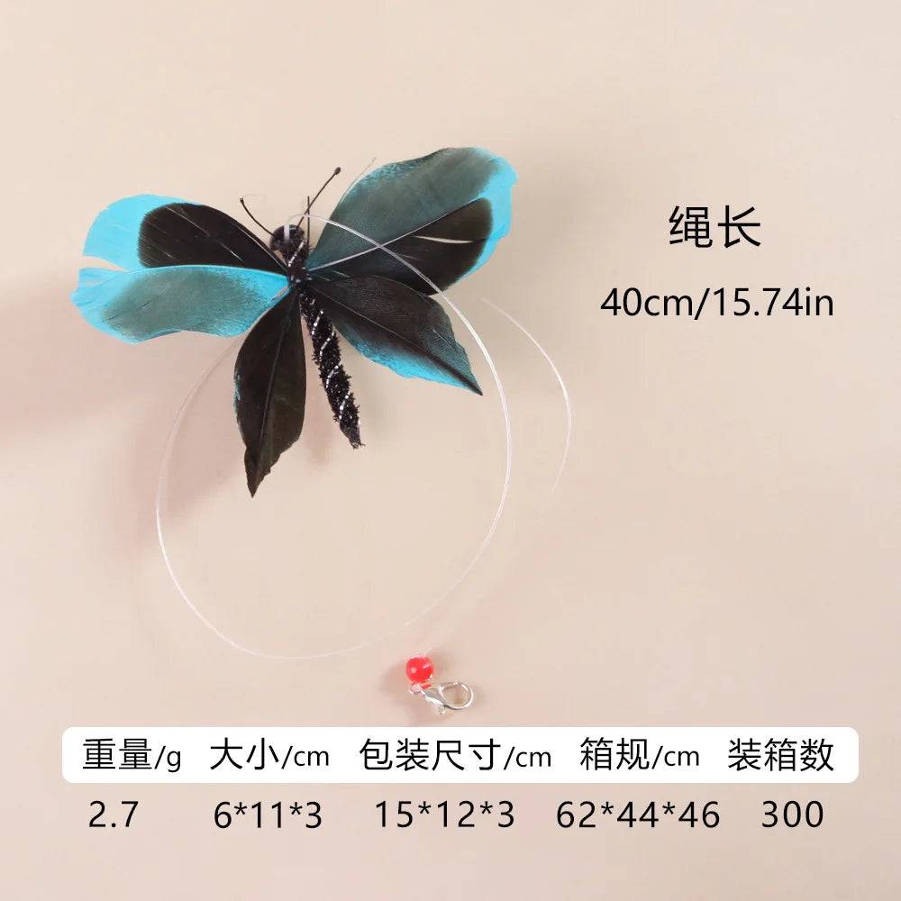 Hands-Free Butterfly Cat Wand Toy with Suction Cup & Bell - Butterfly Blue