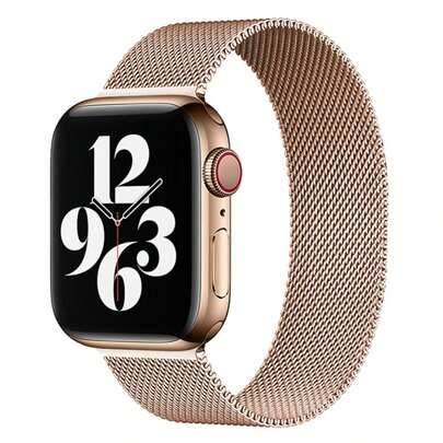 1 st. unisex milanesiskt rostfritt stål magnetiskt nätarmband, kompatibel med Apple Watch S10 46 mm 42 mm 44 mm 40 mm 45 mm 41 mm 38 mm Ultra 2 49 mm, - Rosa Guld (38mm/40mm/41mm,42mm/44mm/45mm/49mm,42 mm för S10,46mm för S10,S10/S11-42mm,S10/S11-46mm)