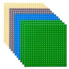 Strikt tegelstenar premium grön, blå, grå, sandfärgad 15 cm x 15 cm konstruktion basplatta 12-pack – kompatibel med LEGO-block, kompatibel med LEGO basplattor