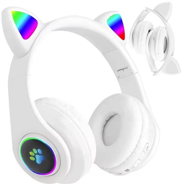 Trådlösa Bluetooth Hörlurar med Kattöron och LED-belysning - FM Radio & MP3