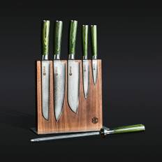 6pc Japanese Damascus Steel Knife Set w/ Magnetic Knife Block