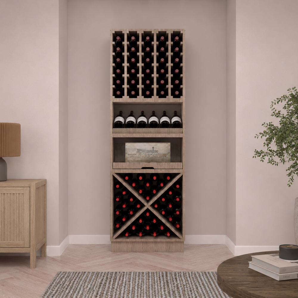 Caverack Inredning med vinreoler i ek – 89 flaskor