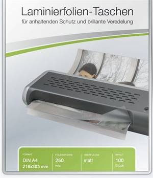 lamineringslomme A4 MAT, 2x250mic. = 500mic., 100/pk..