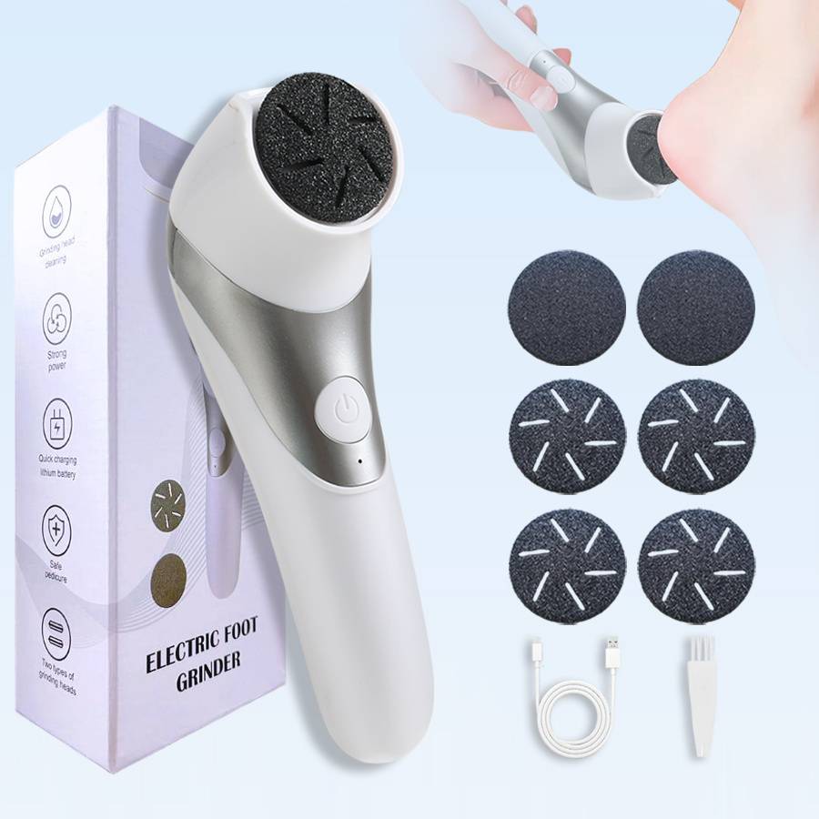 Electric With 3/6pcs Replacement Grinding Heads, Rechargeable Foot Remover, Electric Foot File - Thick Skin Polishing, Professional Foot Care Tool For Dry, Cracked And Hardened Feet, 2-speed