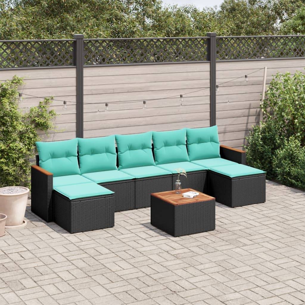 vidaXL 8-delt havesofasæt med hynder sort polyrattan