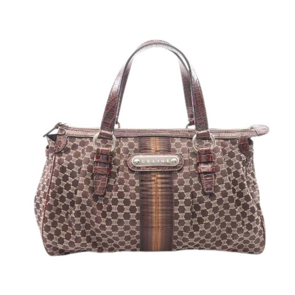 Celine Vintage Pre-owned Macadam Croco-præget Canvas Læderhåndtaske - Vintage - Dame - Brun - ONE SIZE - Læder