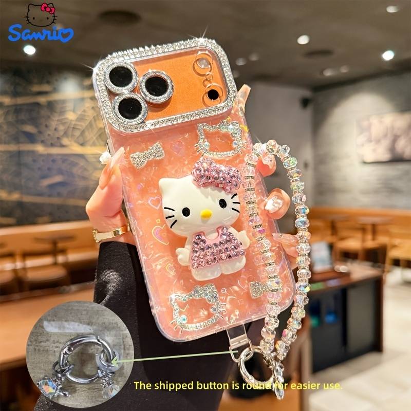 Phone Case - Suitable For 17 Pro Max Phone Case New Iphone 16 Pro Max 3d Rhinestone Kt Cat 15 Pro Shimmering Lens Full Coverage Anti-drop Protective Cover Luxury Women's 14 Plus
