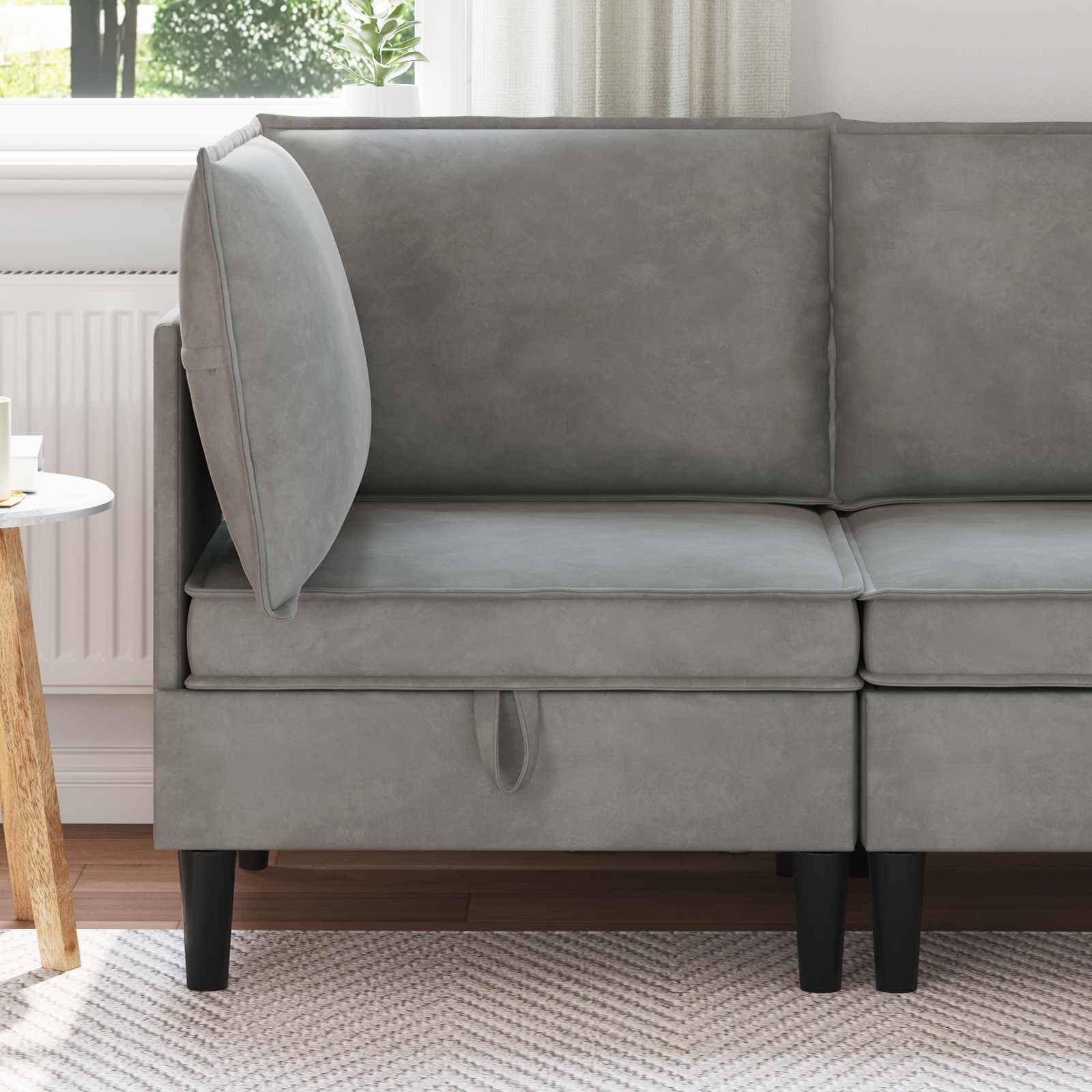 Sofa med opbevaring Lysegrå Fløjl