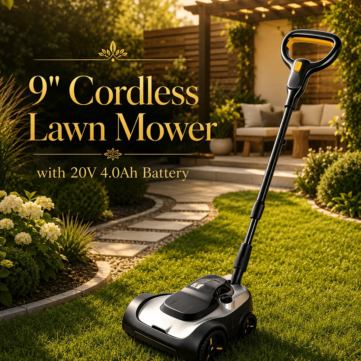 9-inch Cordless Lawn Mower With Battery, Mini Electric Lawn Mower With 6800 Rpm Brushless Motor, 3-level Cutting Height, Lightweight Grass Cutter For Small Yards