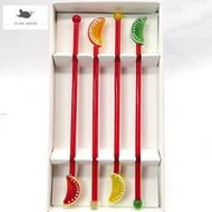 6 st handgjorda glask&#xF6;rsb&#xE4;rsdekor med l&#xE5;ngt handtag glas cocktailr&#xF6;rarstav drinkr&#xF6;rare swizzle sticks kaffe muddler - R&#xF6;d