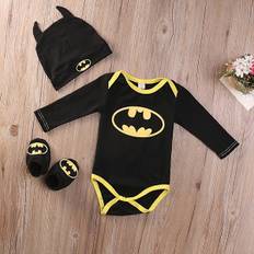Nyfödd Baby Boy Girl Batman Romper Jumpsuit Skor Hatt Outfit Set-WELLNGS Long Sleeve 6-12 M