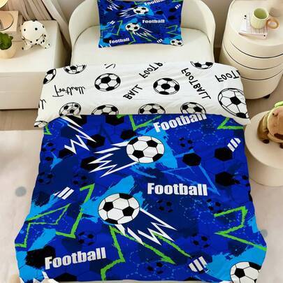 2 st sängset för småbarn med fotbollsmotiv i cool blå, för barnsäng och spjälsäng, present för högtider, utan fyllning, 100 % polyester - Multifärgad (135*200,80*120,91*127,76*102,100*120,120*150,90*200,127*178)