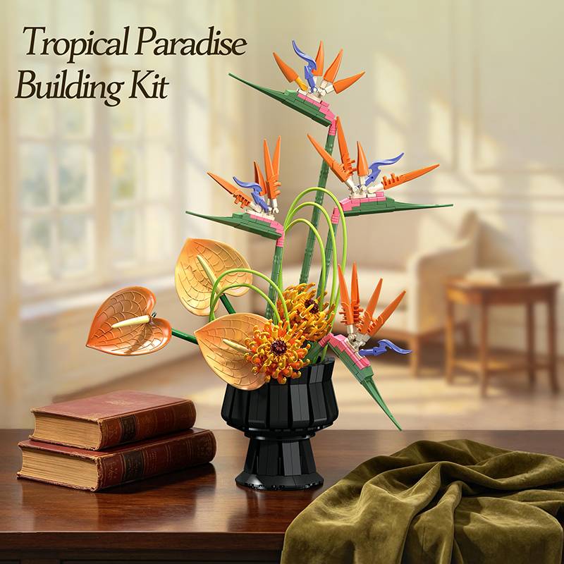 Bird of Paradise Flower Bouquet MOC Building Blocks Plant Floral Arrangement Desktop Decor Botanical Model Kit DIY Brick Gift