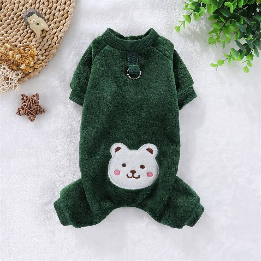 Soft Fleece Jumpsuit with Leash Ring for Small, Medium & Large Dogs & Cats - Green / M (M)