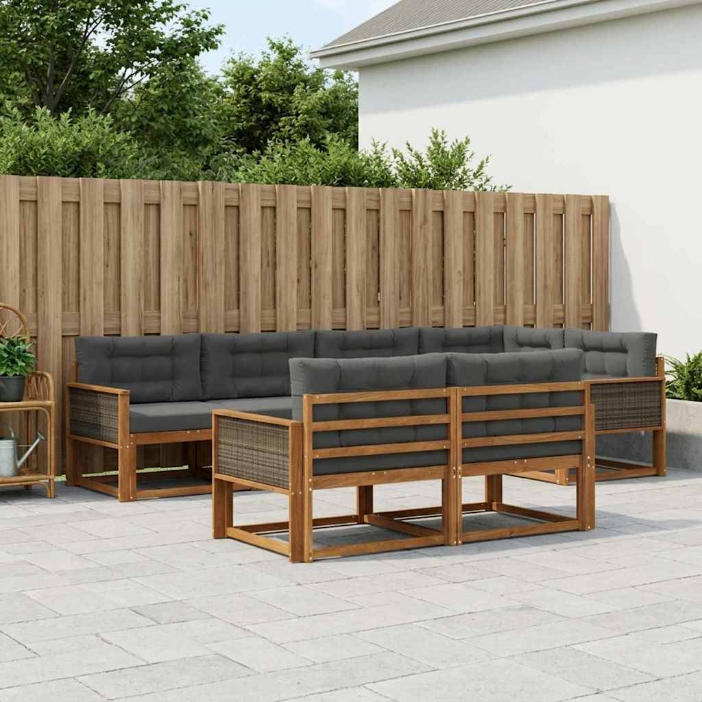 Udendørs Sofagruppe 7 Dele Massivt Akacietræ - Naturlig og antracit / Grå rattan