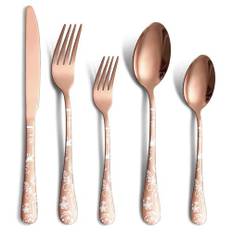 Jxkgenix Bestickset rostfritt stål för 4 personer, bestickset inklusive kniv, gaffel, sked, bestick spegelpolerad, diskmaskinssäker, campingbestickset 20 delar (Roséguld)