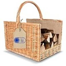 Creative Home Öppen Spis ved Lagring Wicker Basket med Handtag Jute | Stor Rektangulär 50 x 34 x 50 cm Light | Handvävd Handgjord Hållbar | Naturlig Brun Tjock Pil | Flerfunktionell