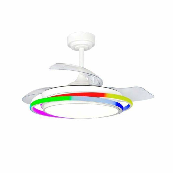 Ventilateur de Plafond - CRISTALRECORD - ANTILA MINI RGB WH RETRAC - Blanc - RGB multicolore - 34,2x30,9x48 cm