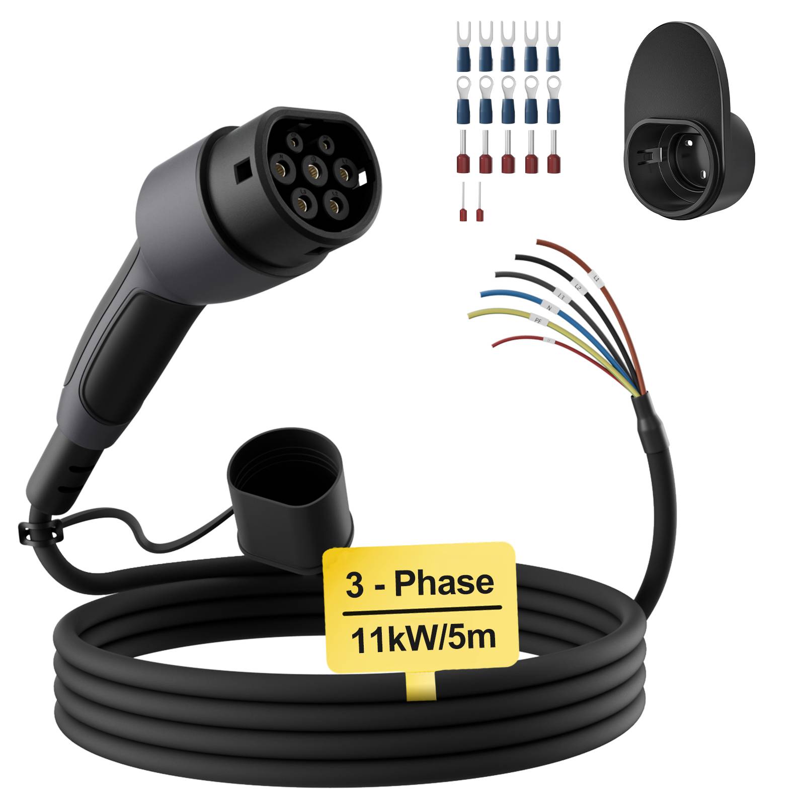 dé Type 2 Replacement Cable 11kW 3 phase 16A for Wallbox EV Charging Station Electric Vehicle Charging Cable to Open End 5m 7m 10m 15m 20m 25m Options