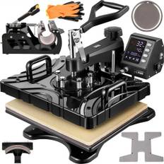 VEVOR Heat Press 12X15 Inch 6 In 1 Heat Press 1000W Swing Away Black Sublimation Printer Transfer Machine T-Shirt Press med Dual-Tube Uppvärmning Exakt kontrollskärm för DIY-skor Kepsmuggar