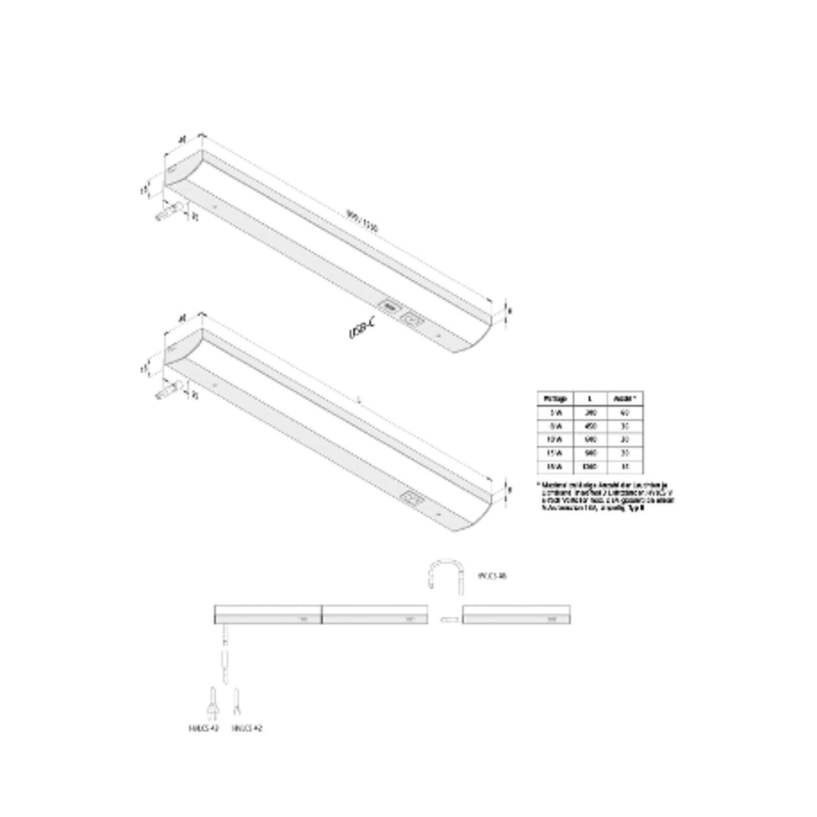 Hera ModuLite F LED-bänklampa, svart, 45 cm, 3.000 K, aluminium, Svart, Kök, Aluminium / grå / zink, Modern, Underskåpsbelysning