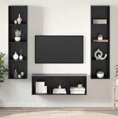 vidaXL TV-bänkset 3 pcs Svart ek 37 x 37 x 142.5 cm Konstruerat trä