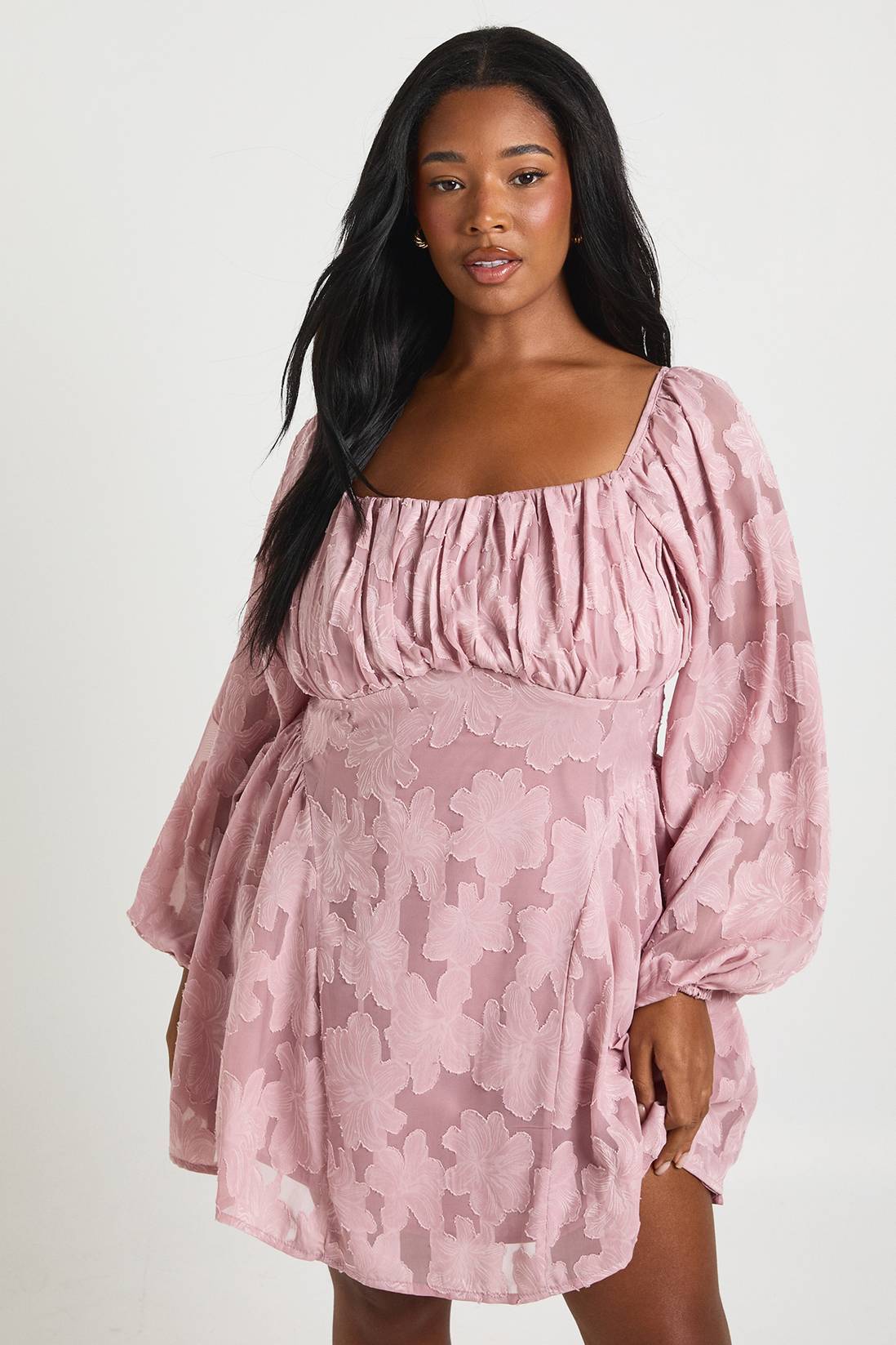 Plus Burnout Chiffon Milkmaid Skater Dress
