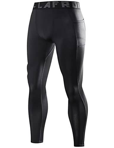 LAFROI Men's Quick Dry Cool Compression Fit Tights Leggings Waistbands-YSK08 (Pocket Black,XL)