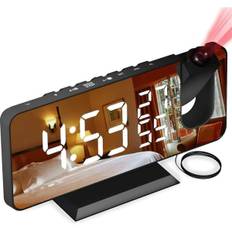 Projektorväckarklocka med radio, digital klocka, dubbelt alarm USB -klockradio och 7 (vita tecken) LED-spegeldisplay